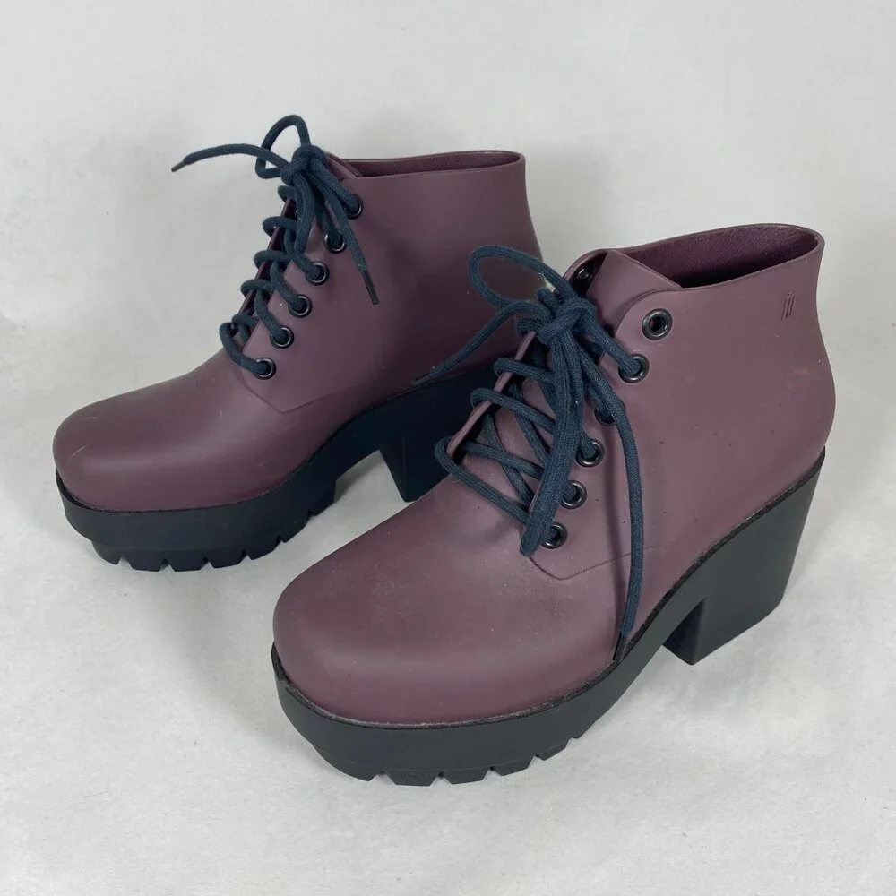 Melissa Stellar Lace Up Combat Chunky Platform Boot Bootie Burgundy